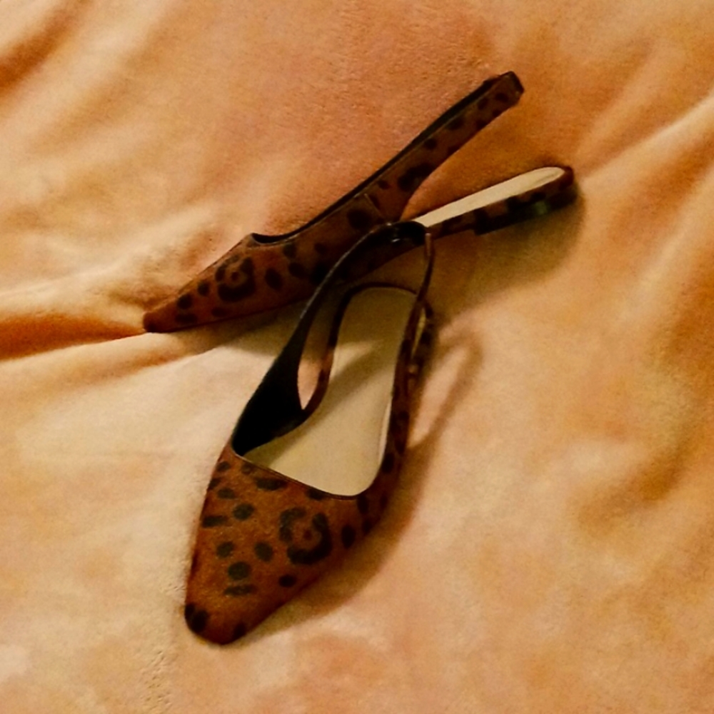 Super chic and cute, calf hair flat sling back shoes, gently worn